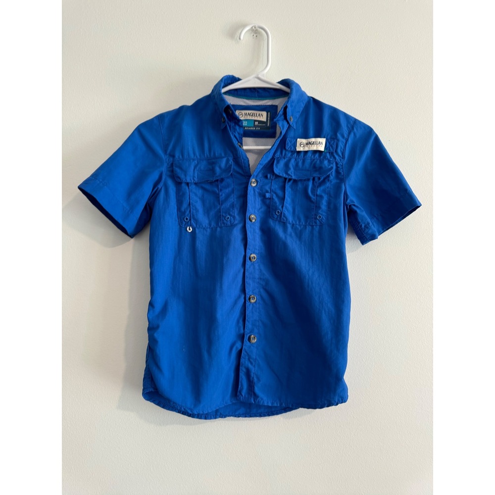 Magellan Laguna Madre Fishing Shirt Kids XS Blue Short Sleeve Ventilated Back